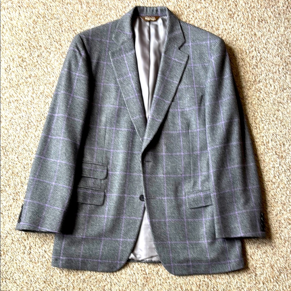 Paul Stuart Men’s Gray Lavender Houndstooth Windowpane Check Sportcoat 42 L
